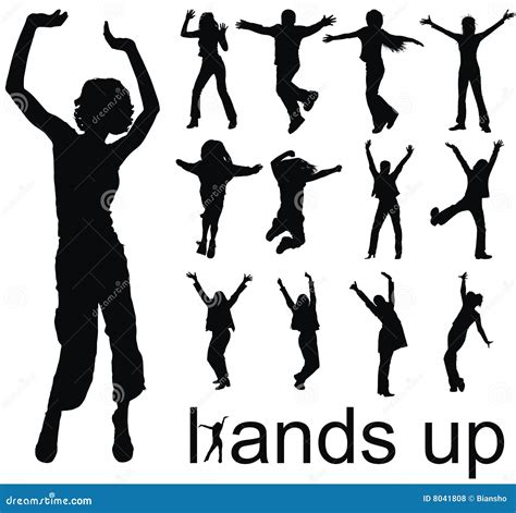 Hands Up People Silhouettes Stock Vector - Illustration of attractive, celebration: 8041808