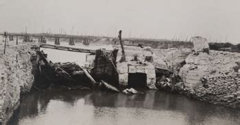 MHS Collections Online: View of a damaged small bridge spanning the Yser [IJzer] river, Furnes ...