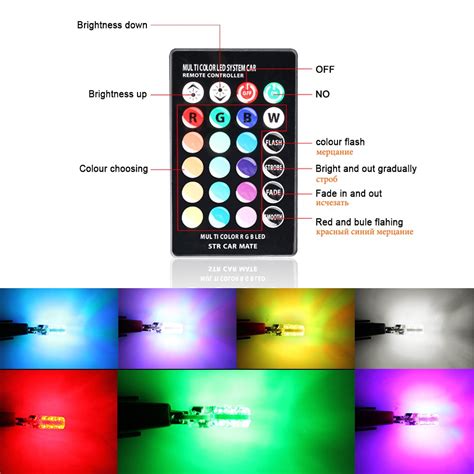 T10 RGB 194 LED Bulb with Remote Control,W5W 168 2825 Strobe Light 16 Colors,Replacement of Car ...