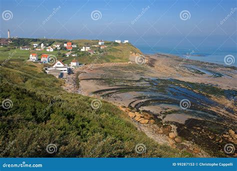 View of the Cap Gris Nez from a Coastal Path with the Beach at Low Tide ...