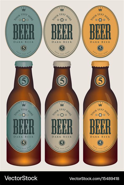 Sample three beer bottles with labels Royalty Free Vector