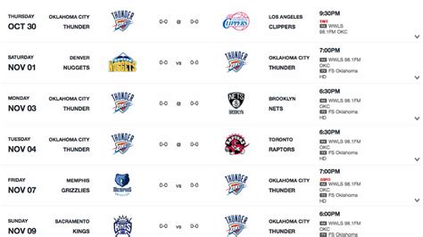 Okc Thunder Schedule 2021-20 Printable - Printable Schedule