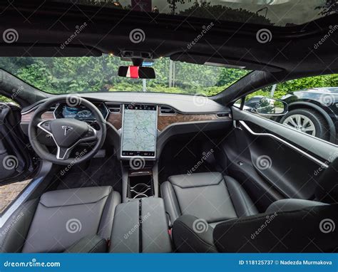 Urmond, NETHERLANDS - MAY 31, 2018: Leather Luxury Interior of Electric ...