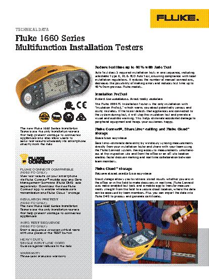 FLUKE 1664 FC DMS DE datasheet - Multifunction Installation Tester, 1660 Series, 500 V AC Max.,