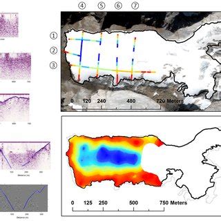 Map: Bedrock depth as interpreted from GPR radargrams plotted atop a... | Download Scientific ...