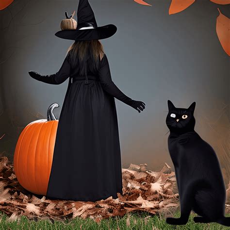 Witch with Black Cat in Halloween Photograph · Creative Fabrica