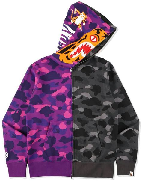 BAPE Color Camo Tiger Shark Half Full Zip Hoodie (SS21) Purple - SS21