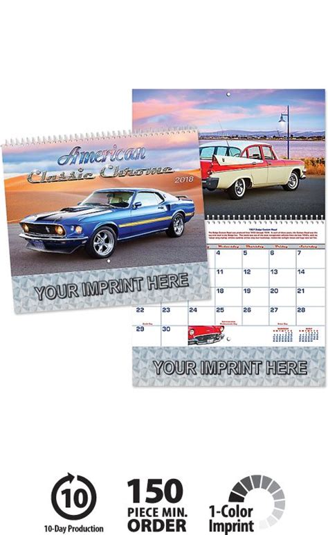 2018 American Classic Chrome Calendar, Customized Calendars, Imprinted Calendars, classic cars ...