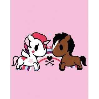 an image of two cartoon horses playing with each other on a pink ...