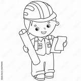 Coloring Page Outline Of Cartoon architect With Plan Building  sketch template