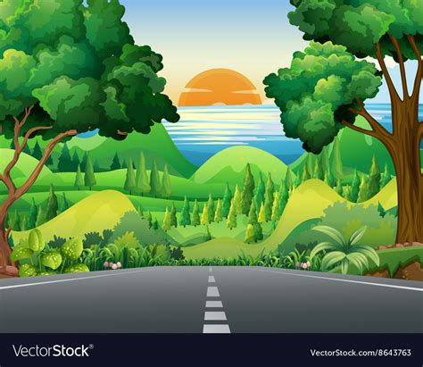 Scene with road and forest Royalty Free Vector Image