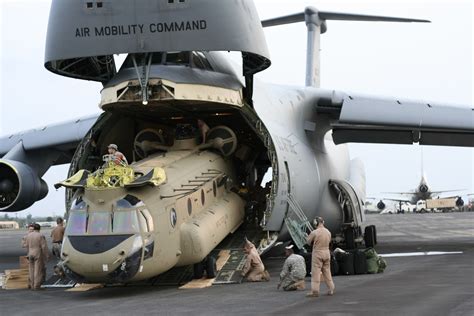 Lockheed C-5 Galaxy Unloading Helicopter CH-47 Chinook 4067 - AERONEF.NET