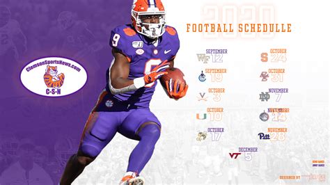 Clemson Football Printable Schedule