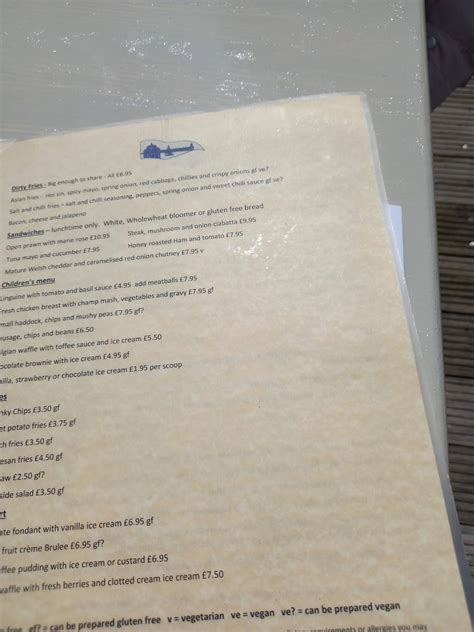 Menu at The Harbourfront Bistro restaurant, Holyhead