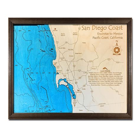 San Diego Coastline Map | Framed 3D Nautical Wood Chart