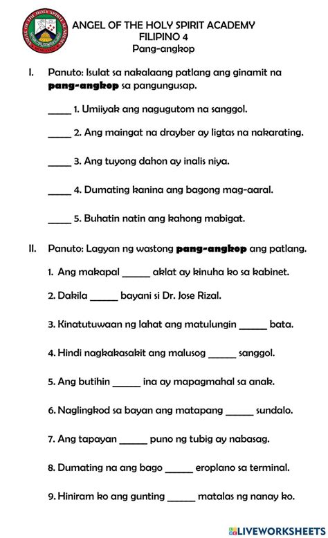 Pang-angkop interactive worksheet | Interactive, Workbook, Online ...