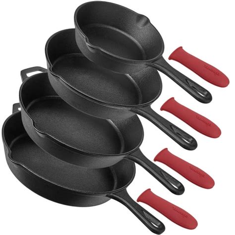 Cuisinel 6", 8", 10", & 12" Pre Seasoned Cast Iron Skillet Set w/ Handle Covers - Walmart.com ...