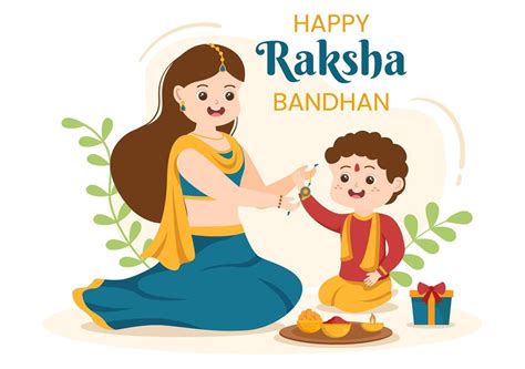 Happy Raksha Bandhan Cartoon Illustration with Sister Tying Rakhi on Her Brothers Wrist to ...