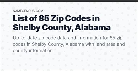 Shelby County Zip Codes | List of 85 Zip Codes in Shelby County, Alabama