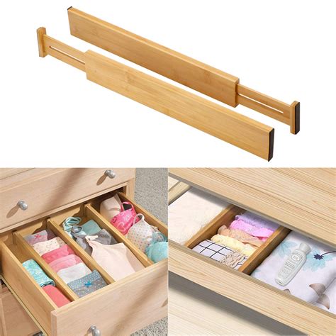 Bamboo Drawer Dividers Kitchen Drawer Organizer Adjustable Expandable Drawer Dividers Tray ...