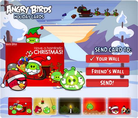 Send Angry Birds Christmas Cards in Facebook