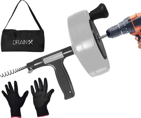 DrainX Power Pro 50-FT Steel Drum Auger Plumbing Snake with Drill Attachment | Use Manually or ...