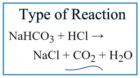 Type of Reaction for NaHCO3 + HCl = NaCl + CO2 + H2O - YouTube