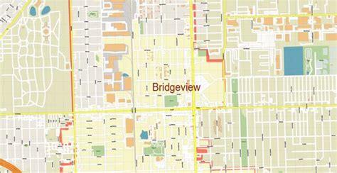 Bridgeview Illinois Chicago US PDF City Vector Map Exact High Detailed editable Adobe PDF Street ...