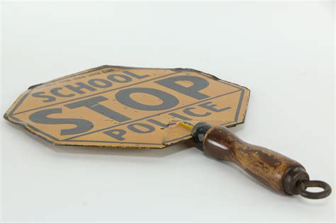 SOLD - School Stop Sign, Antique Police Traffic Hand Held Sign #34955 - Harp Gallery Antiques ...