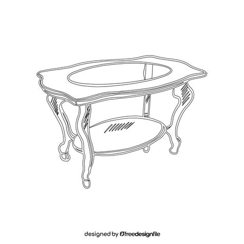 Traditional Glass Top Coffee Table black and white clipart vector free ...