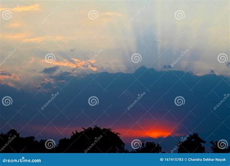 Sun Rays during Sunset Showing Silhouette Stock Image - Image of india ...