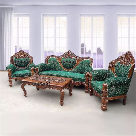 Best Quality Carved Wooden Green Couch Sofa Set YT-26