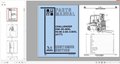 Hyster Forklift Truck Challenger A177 H40-50-60XL H2.00-2.50-3.00XL Parts Manual