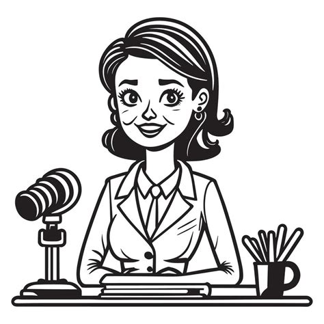 This is a Female Journalist Vector Silhouette, Journalist Vector Line ...