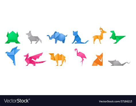 Origami animals different paper toys set Vector Image