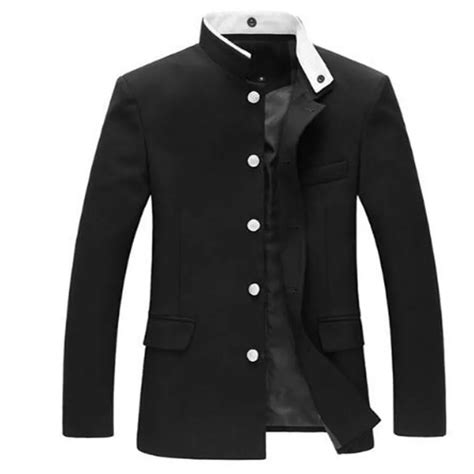 Men Black Slim Tunic Jacket Single Breasted Blazer Japanese School ...