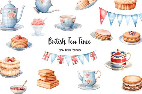 Watercolor British tea time clipart. Afternoon English tea. UK tea By ...