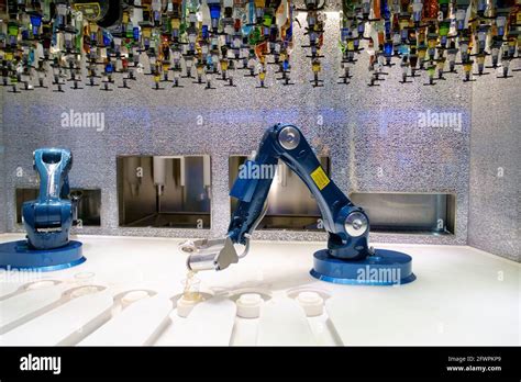 The Bionic Bar on Board the Royal Caribbean ship Anthem of the Seas. The Robotic bartenders mix ...