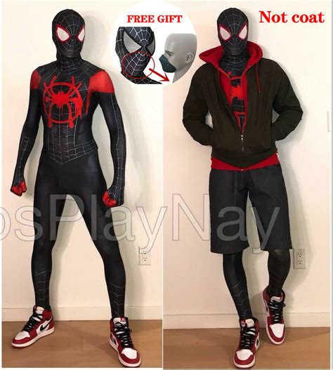 Miles Morales Into Spider Verse Cosplay Costume Spiderman Zentai Suit ...