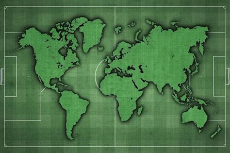 Premium Photo | World map soccer field green grass football world