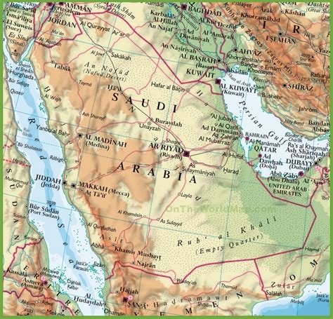 Saudi Arabia physical map - Ontheworldmap.com