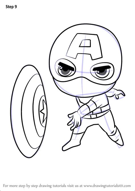 How to Draw Chibi Captain America (Chibi Characters) Step by Step | DrawingTutorials101.com