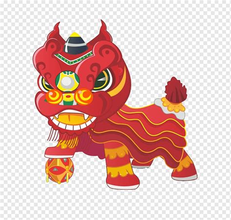 Chinese dragon dance illustration, China Lion dance Cartoon, Red ...