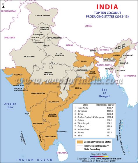 Coconut growing areas in India