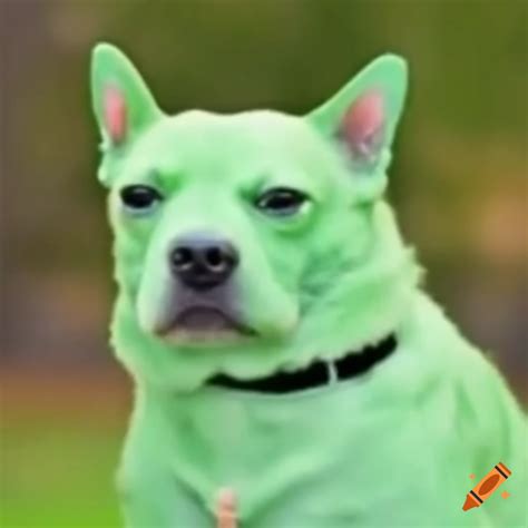 Funny meme of a shabby green dog on Craiyon