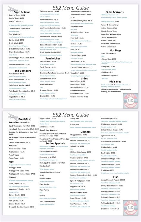 Menu at B52 Bombers fast food, Menomonee Falls