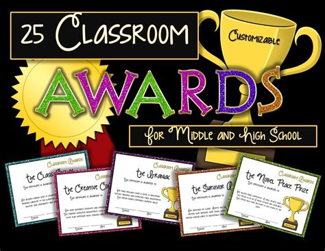 Editable Classroom Awards for Middle and High School Students: 28 Included | Classroom awards ...