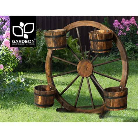 Gardeon Garden Ornaments Decor Wooden Wagon Wheel Rustic Outdoor ...