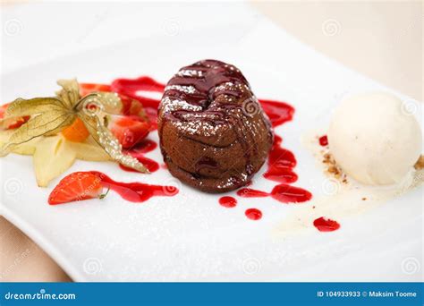 Chocolate Fondant with Ice Cream Stock Image - Image of food, icecream: 104933933