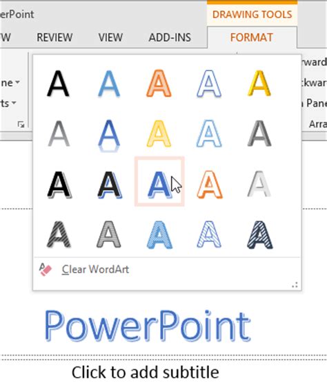 WordArt Styles (Quick Styles) in PowerPoint 2013 for Windows